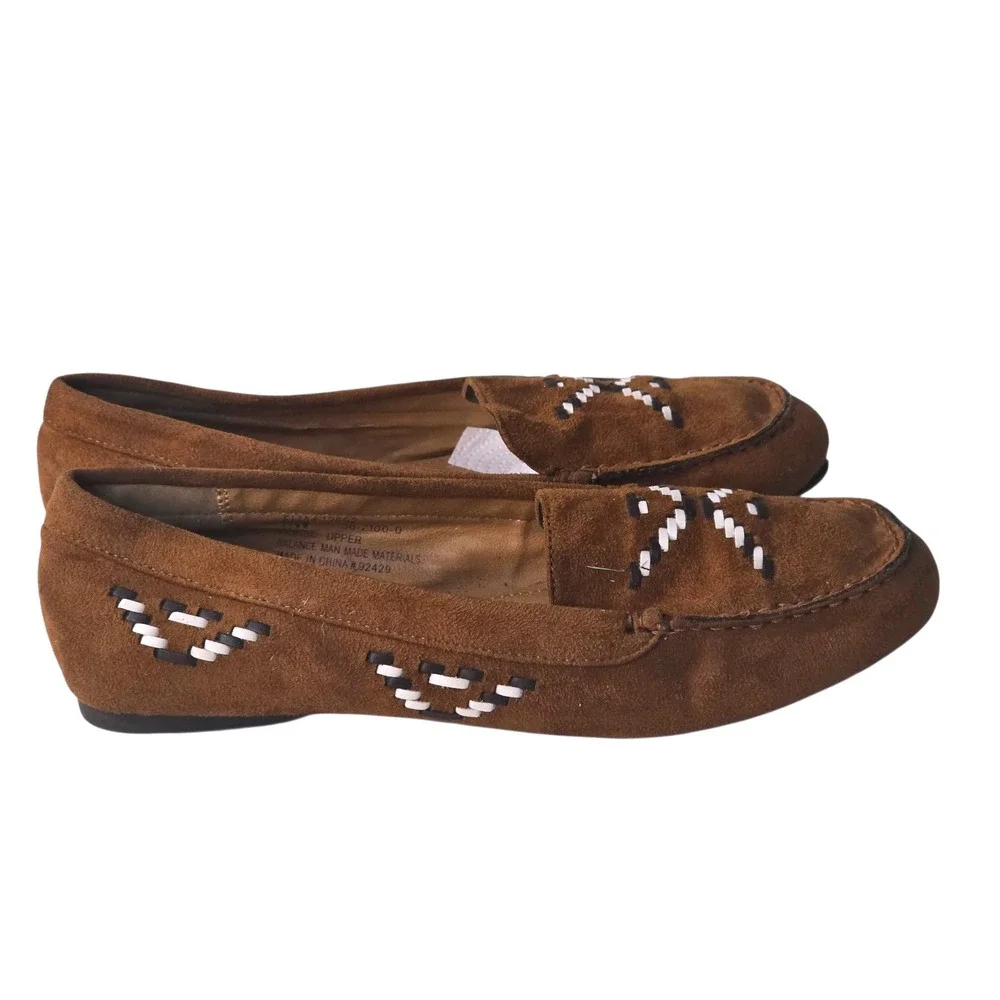 Comfortview Elia Brown Suede Fabric Loafers Whipstitch Moc Toe Mens 12WW